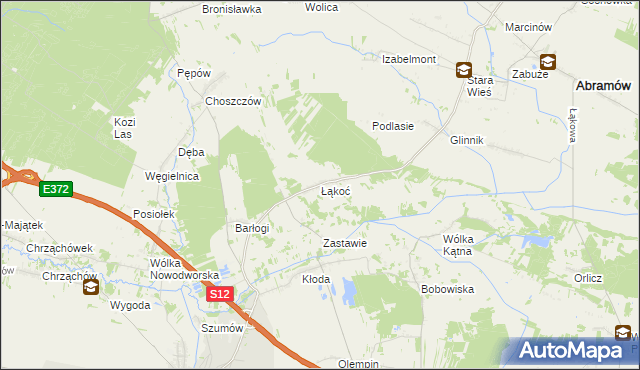 mapa Łąkoć gmina Kurów, Łąkoć gmina Kurów na mapie Targeo