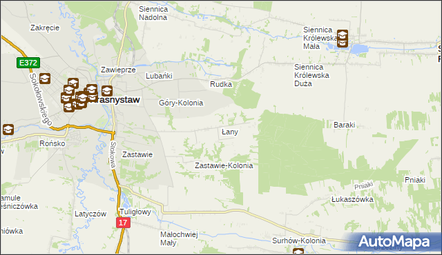mapa Łany gmina Krasnystaw, Łany gmina Krasnystaw na mapie Targeo