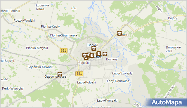 mapa Łapy, Łapy na mapie Targeo