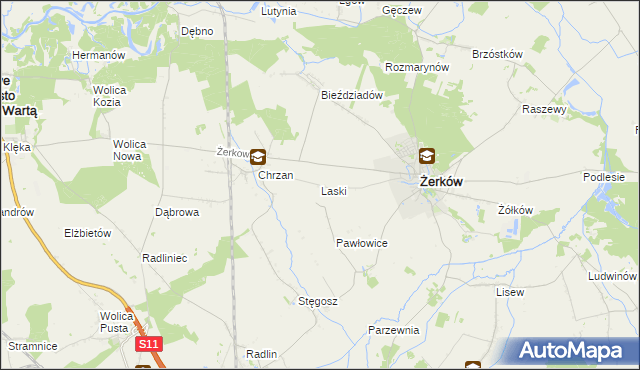 mapa Laski gmina Żerków, Laski gmina Żerków na mapie Targeo