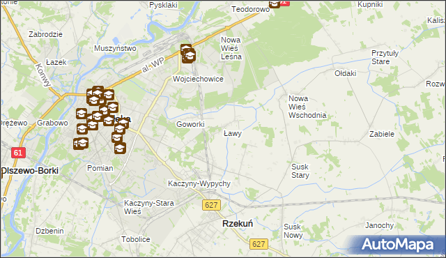 mapa Ławy gmina Rzekuń, Ławy gmina Rzekuń na mapie Targeo