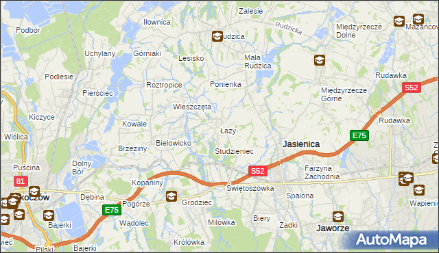 mapa Łazy gmina Jasienica, Łazy gmina Jasienica na mapie Targeo