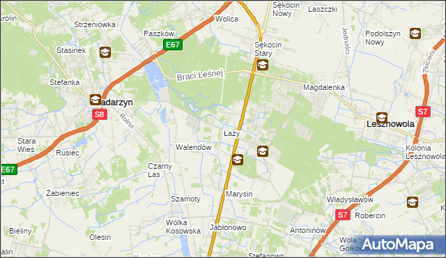 mapa Łazy gmina Lesznowola, Łazy gmina Lesznowola na mapie Targeo
