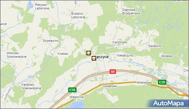 mapa Łęczyce powiat wejherowski, Łęczyce powiat wejherowski na mapie Targeo