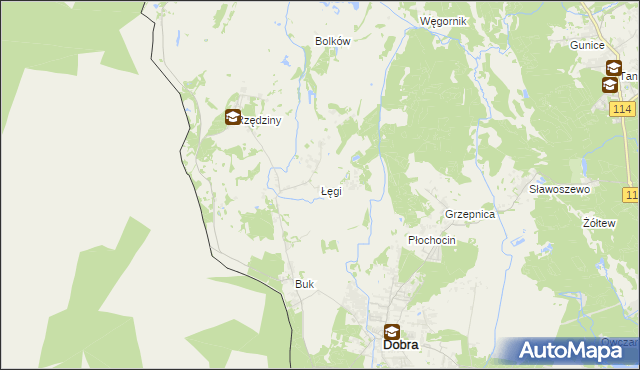 mapa Łęgi gmina Dobra (Szczecińska), Łęgi gmina Dobra (Szczecińska) na mapie Targeo