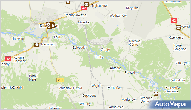 mapa Lelity gmina Popów, Lelity gmina Popów na mapie Targeo
