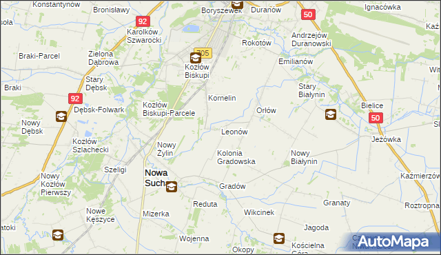 mapa Leonów gmina Nowa Sucha, Leonów gmina Nowa Sucha na mapie Targeo