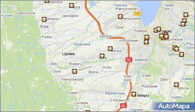 mapa Leśna gmina Lipowa, Leśna gmina Lipowa na mapie Targeo