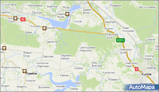 mapa Leśniczówka Nietulisko, Leśniczówka Nietulisko na mapie Targeo