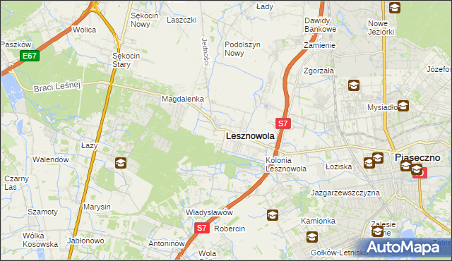 mapa Lesznowola powiat piaseczyński, Lesznowola powiat piaseczyński na mapie Targeo