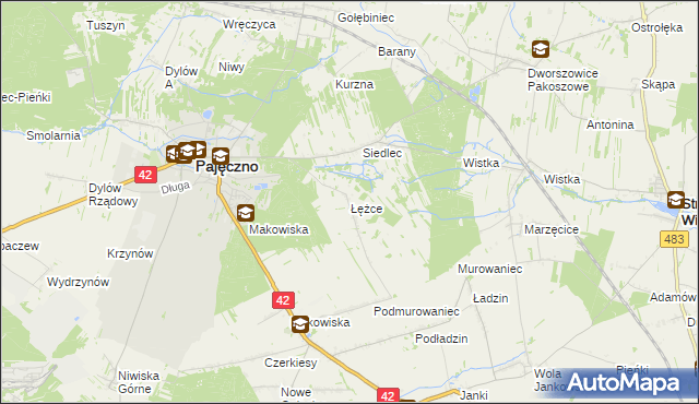 mapa Łężce gmina Pajęczno, Łężce gmina Pajęczno na mapie Targeo