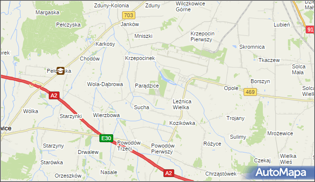 mapa Leźnica Wielka-Osiedle, Leźnica Wielka-Osiedle na mapie Targeo