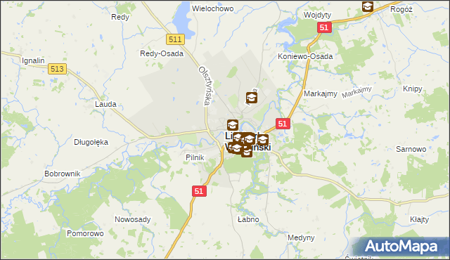 mapa Lidzbark Warmiński, Lidzbark Warmiński na mapie Targeo