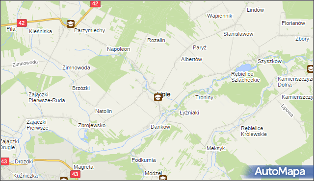 mapa Lipie powiat kłobucki, Lipie powiat kłobucki na mapie Targeo