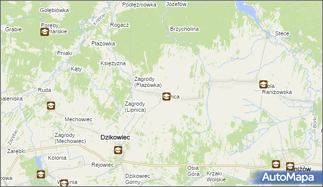 mapa Lipnica gmina Dzikowiec, Lipnica gmina Dzikowiec na mapie Targeo