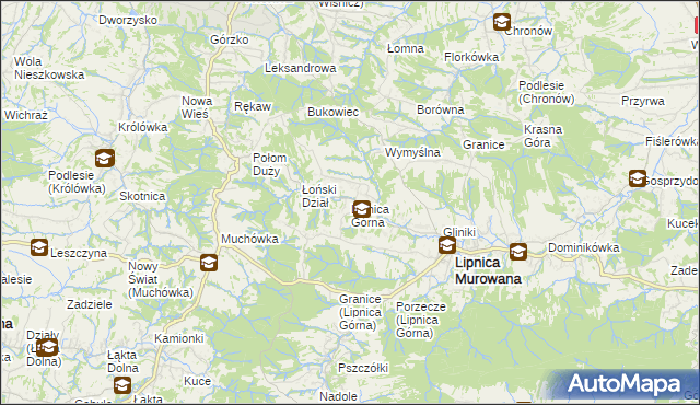 mapa Lipnica Górna gmina Lipnica Murowana, Lipnica Górna gmina Lipnica Murowana na mapie Targeo