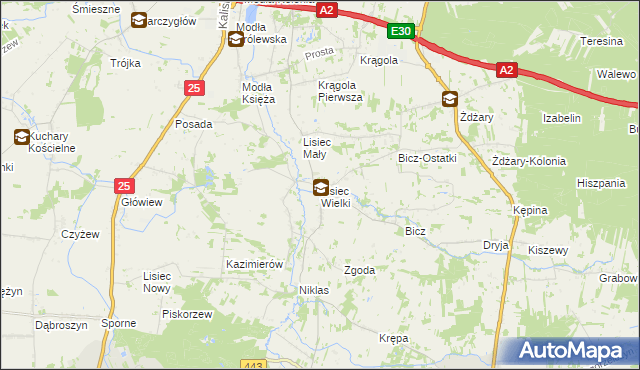 mapa Lisiec Wielki, Lisiec Wielki na mapie Targeo