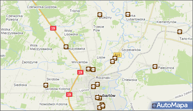 mapa Lisów gmina Lubartów, Lisów gmina Lubartów na mapie Targeo