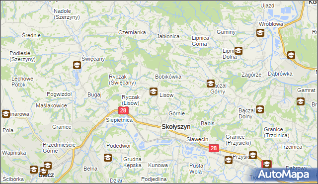 mapa Lisów gmina Skołyszyn, Lisów gmina Skołyszyn na mapie Targeo