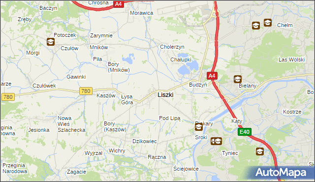 mapa Liszki powiat krakowski, Liszki powiat krakowski na mapie Targeo