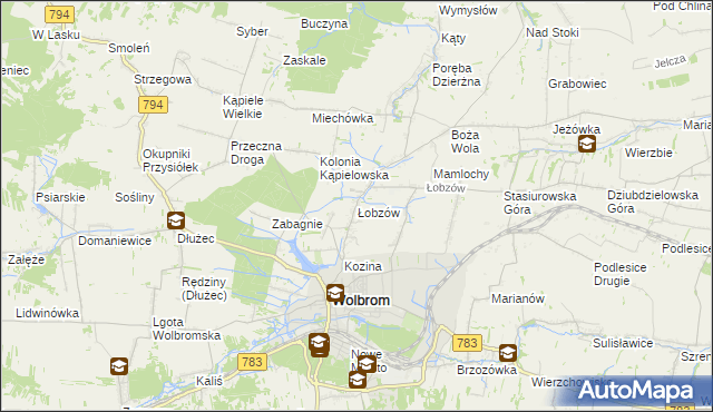 mapa Łobzów gmina Wolbrom, Łobzów gmina Wolbrom na mapie Targeo