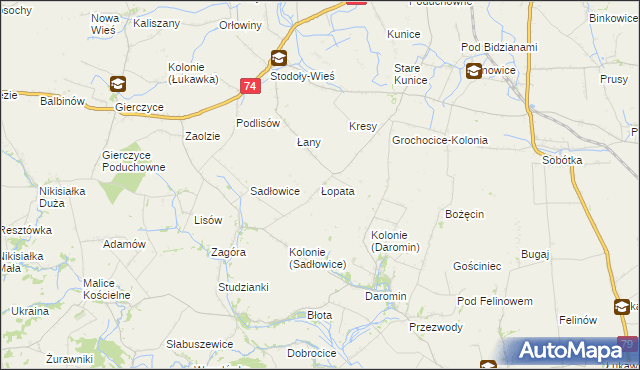 mapa Łopata gmina Wojciechowice, Łopata gmina Wojciechowice na mapie Targeo