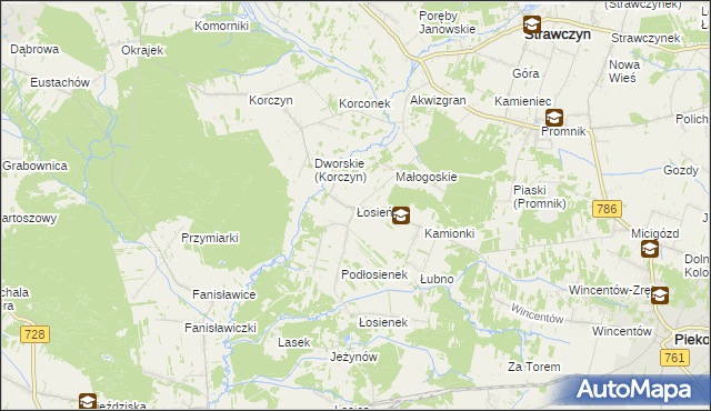 mapa Łosień gmina Piekoszów, Łosień gmina Piekoszów na mapie Targeo