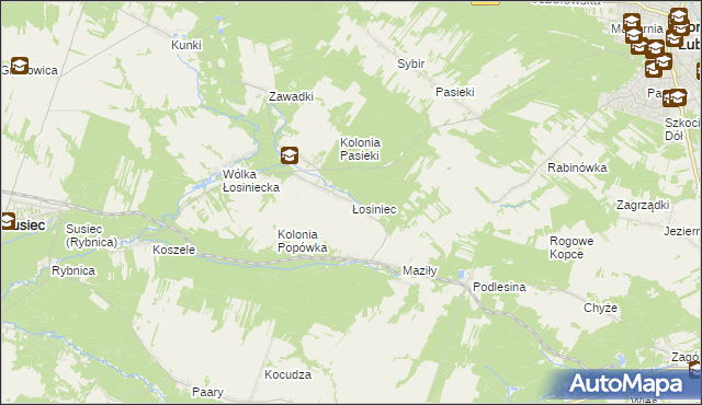 mapa Łosiniec gmina Susiec, Łosiniec gmina Susiec na mapie Targeo