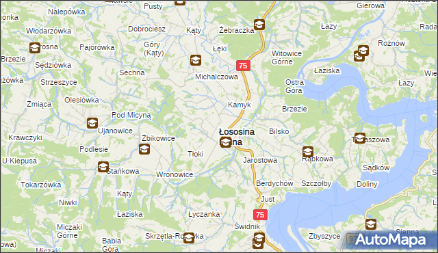 mapa Łososina Dolna, Łososina Dolna na mapie Targeo