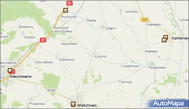 mapa Łubnica gmina Wielichowo, Łubnica gmina Wielichowo na mapie Targeo