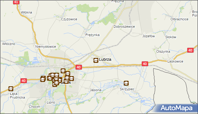 mapa Lubrza powiat prudnicki, Lubrza powiat prudnicki na mapie Targeo