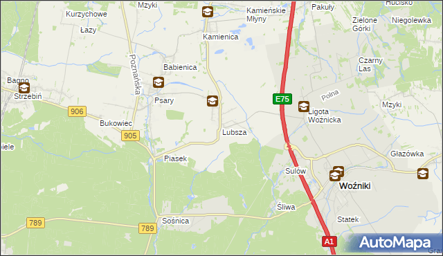 mapa Lubsza gmina Woźniki, Lubsza gmina Woźniki na mapie Targeo