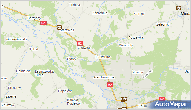 mapa Ludwinów gmina Liw, Ludwinów gmina Liw na mapie Targeo