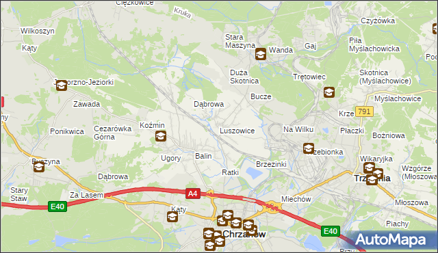 mapa Luszowice gmina Chrzanów, Luszowice gmina Chrzanów na mapie Targeo