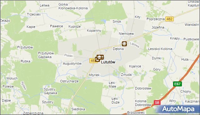 mapa Lututów, Lututów na mapie Targeo