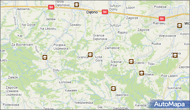 mapa Łysa Góra gmina Dębno, Łysa Góra gmina Dębno na mapie Targeo