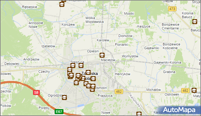 mapa Maciejów gmina Zduńska Wola, Maciejów gmina Zduńska Wola na mapie Targeo