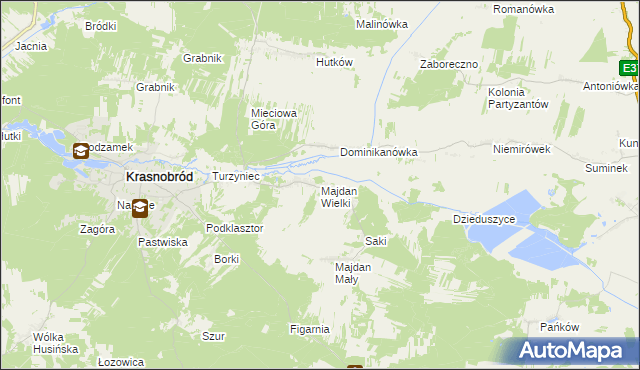 mapa Majdan Wielki gmina Krasnobród, Majdan Wielki gmina Krasnobród na mapie Targeo