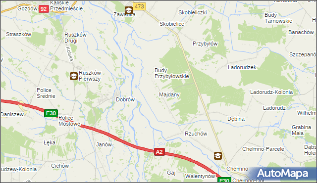 mapa Majdany gmina Dąbie, Majdany gmina Dąbie na mapie Targeo