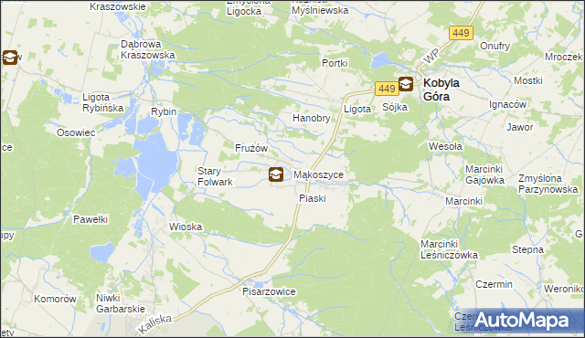 mapa Mąkoszyce gmina Kobyla Góra, Mąkoszyce gmina Kobyla Góra na mapie Targeo