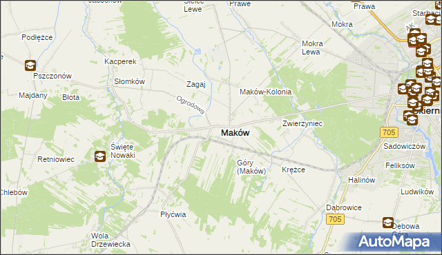 mapa Maków powiat skierniewicki, Maków powiat skierniewicki na mapie Targeo