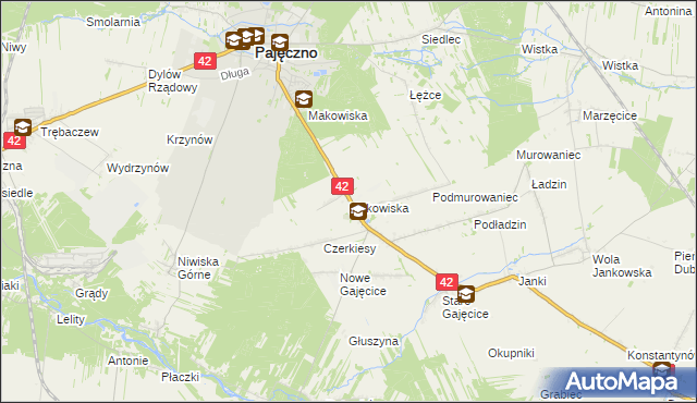 mapa Makowiska gmina Pajęczno, Makowiska gmina Pajęczno na mapie Targeo
