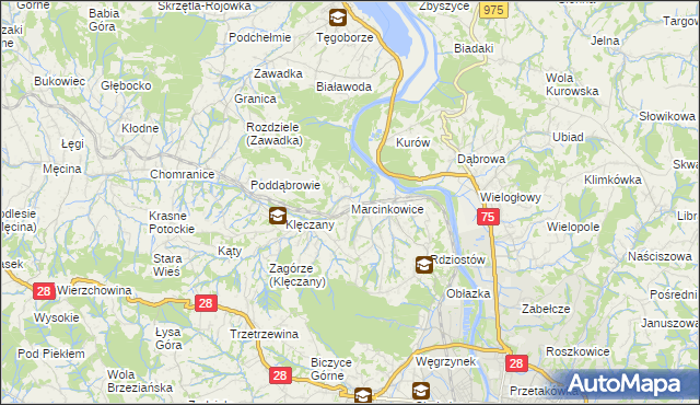 mapa Marcinkowice gmina Chełmiec, Marcinkowice gmina Chełmiec na mapie Targeo