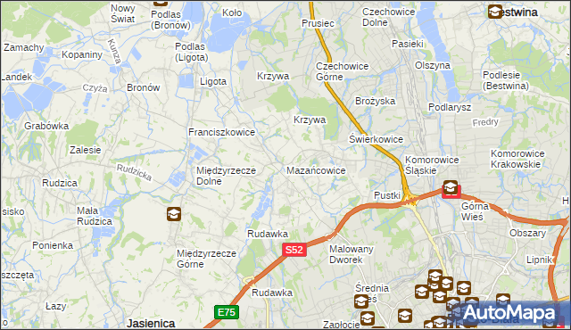 mapa Mazańcowice, Mazańcowice na mapie Targeo