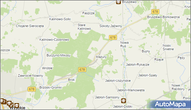 mapa Mazury gmina Wysokie Mazowieckie, Mazury gmina Wysokie Mazowieckie na mapie Targeo