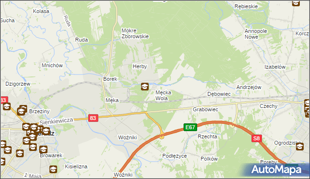 mapa Męcka Wola, Męcka Wola na mapie Targeo