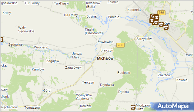 mapa Michałów powiat pińczowski, Michałów powiat pińczowski na mapie Targeo