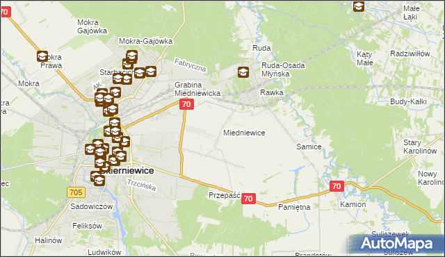 mapa Miedniewice gmina Skierniewice, Miedniewice gmina Skierniewice na mapie Targeo