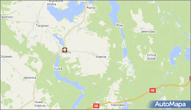 mapa Miętkie gmina Dźwierzuty, Miętkie gmina Dźwierzuty na mapie Targeo