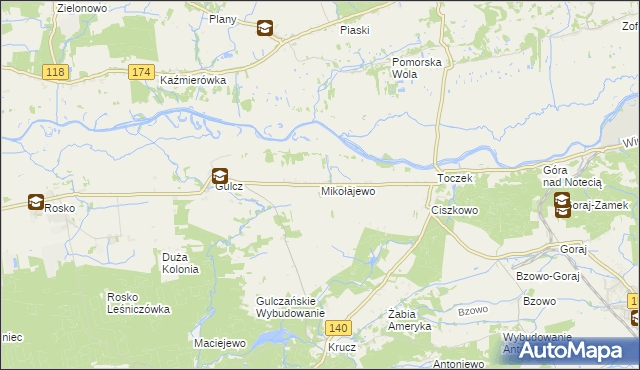 mapa Mikołajewo gmina Czarnków, Mikołajewo gmina Czarnków na mapie Targeo